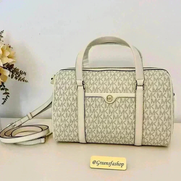 MICHAEL KORS JET SET TRAVEL MED DUFFLE SATCHEL SHOULDER CROSSBODY BAG VANILLA - Picture 9 of 10